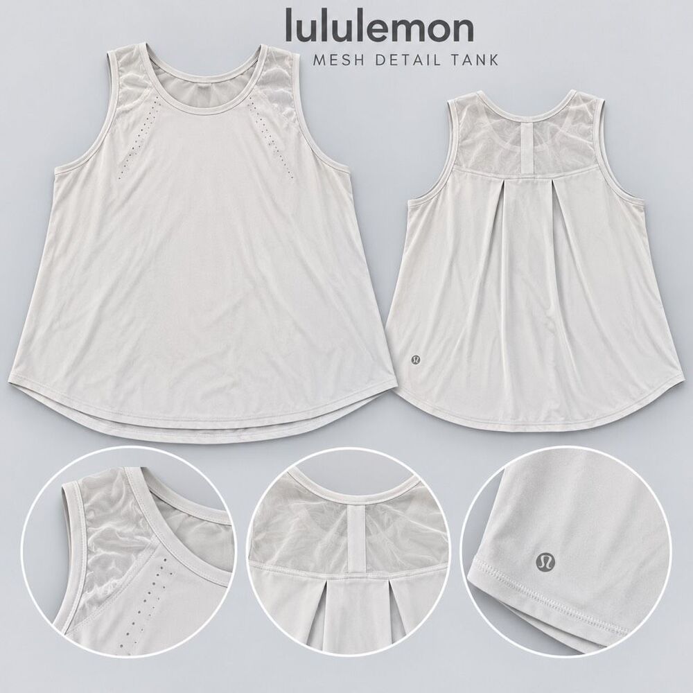 Lululemon Light Gray Mesh Panel Pleated Back Workout Tank